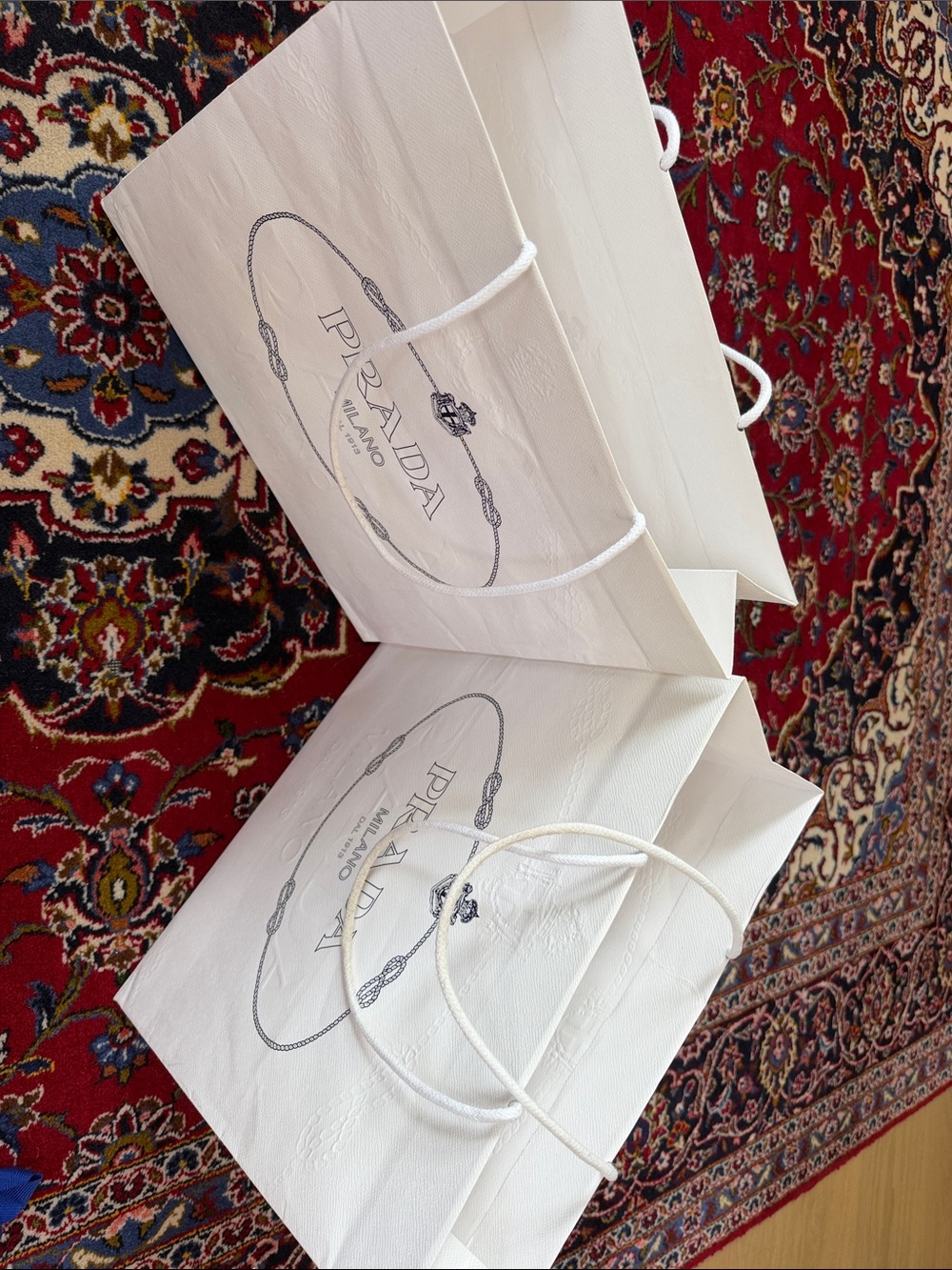 Prada White Logo Paper Shopping Bags — Pair